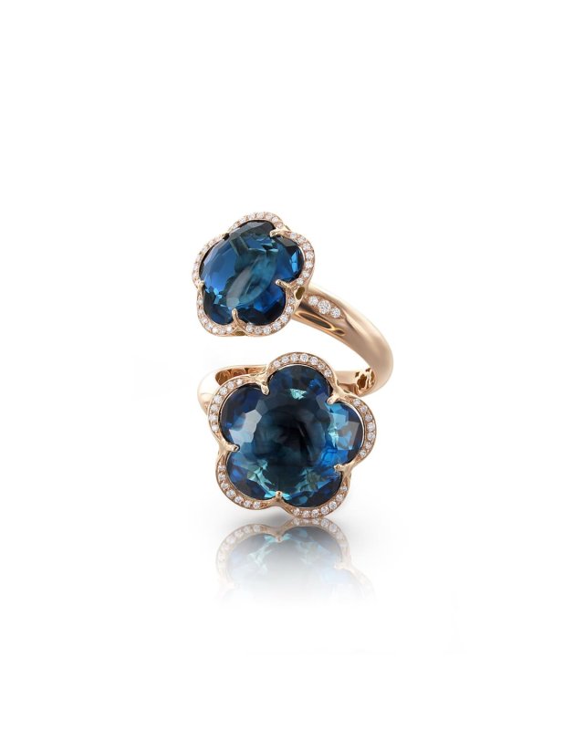Bon Ton 18k London Blue Topaz Bypass Ring with Diamonds